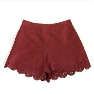 Burgundy High Waisted Scalloped Shorts